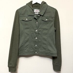 Justice • 16/18 • Sage Green Layered Look Jean Jacket French Terry Sleeve & Hood